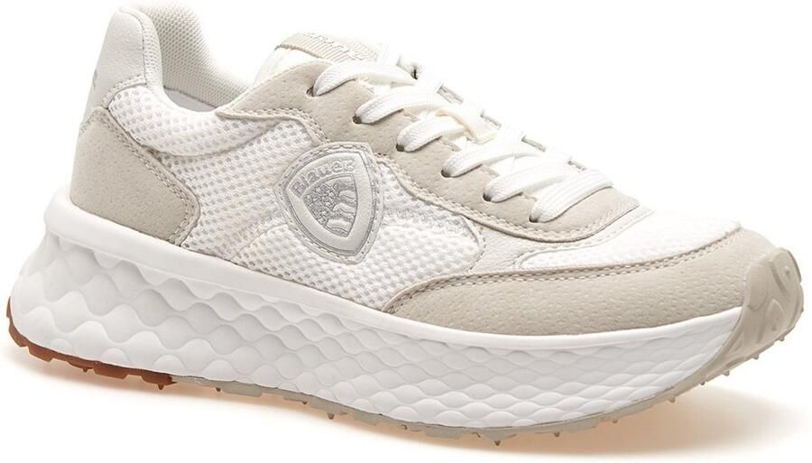 Blauer Witte Polyester Sneaker met Groen Fuchsia Details