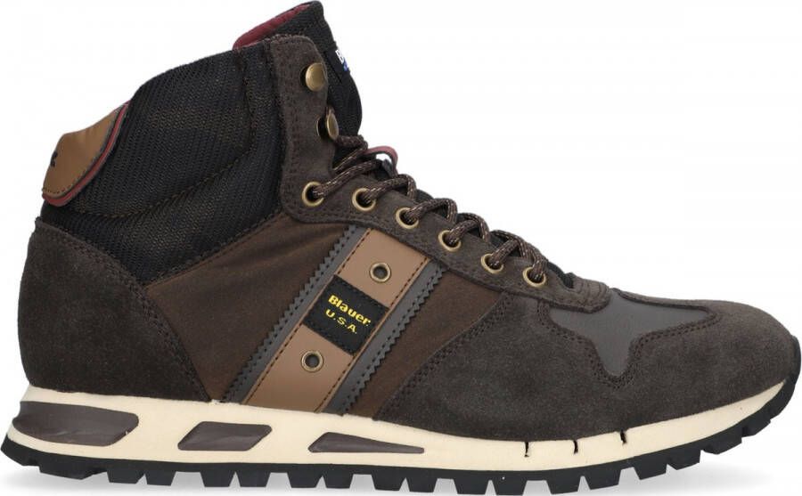 Blauer Bruine Hoge Sneakers met Stoffen Interieur Bruin Heren