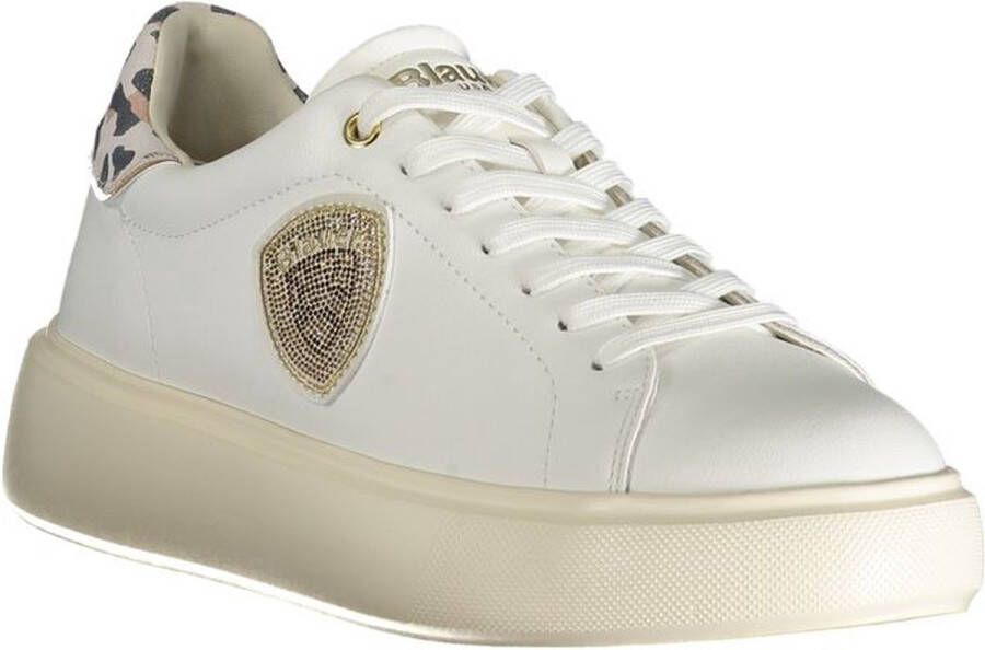 Blauer Luipaardprint Witte Leren Sneakers White Dames