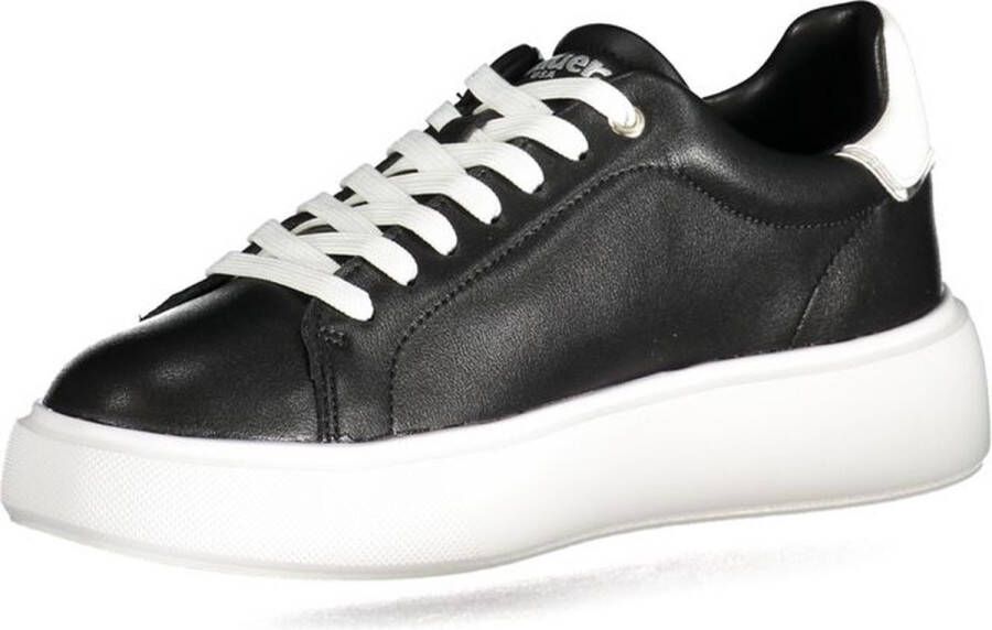 Blauer Zwarte Polyester Sneaker met Contrastdetails Black