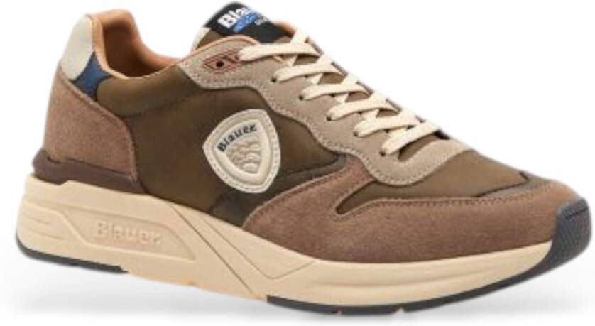 Blauer Contrastmateriaal Sneakers Bruin Beige