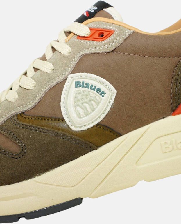 Blauer Bruine Polyester Sneaker met Contrastdetails Blue Heren