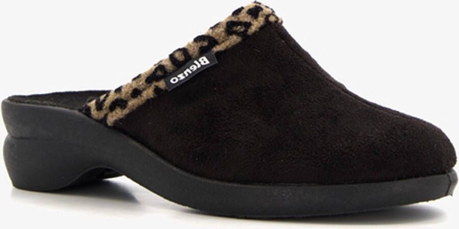 Blenzo dames pantoffels zwart met luipaard detail - Foto 1