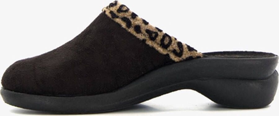 Blenzo dames pantoffels zwart met luipaard detail Sloffen