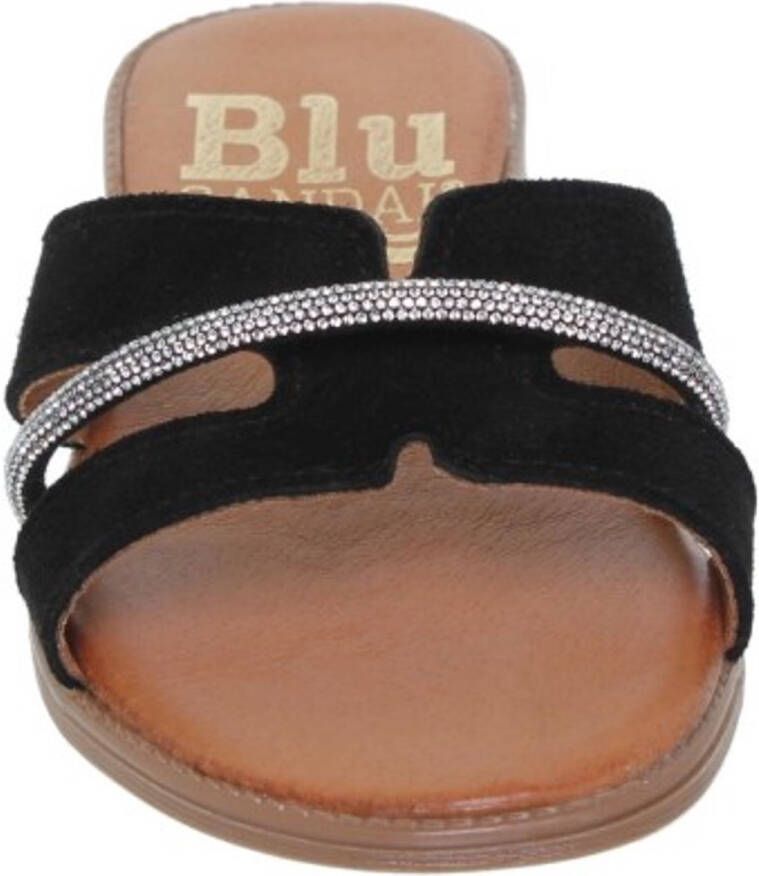 Blu sandals Dames Slipper Zwart Comfortabele Zomersandaal met Glanzend Detail