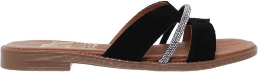 Blu sandals Dames Slipper Zwart Comfortabele Zomersandaal met Glanzend Detail