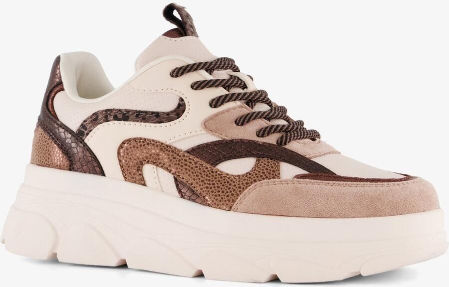 BLUE BOX dames dad sneakers beige bruin Uitneembare zool