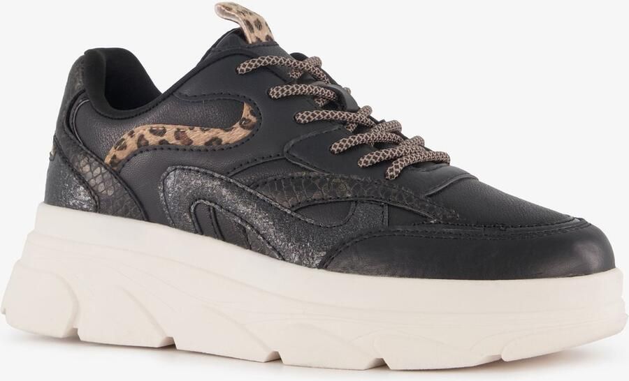 BLUE BOX dames dad sneakers met dierenprint zwart Uitneembare zool