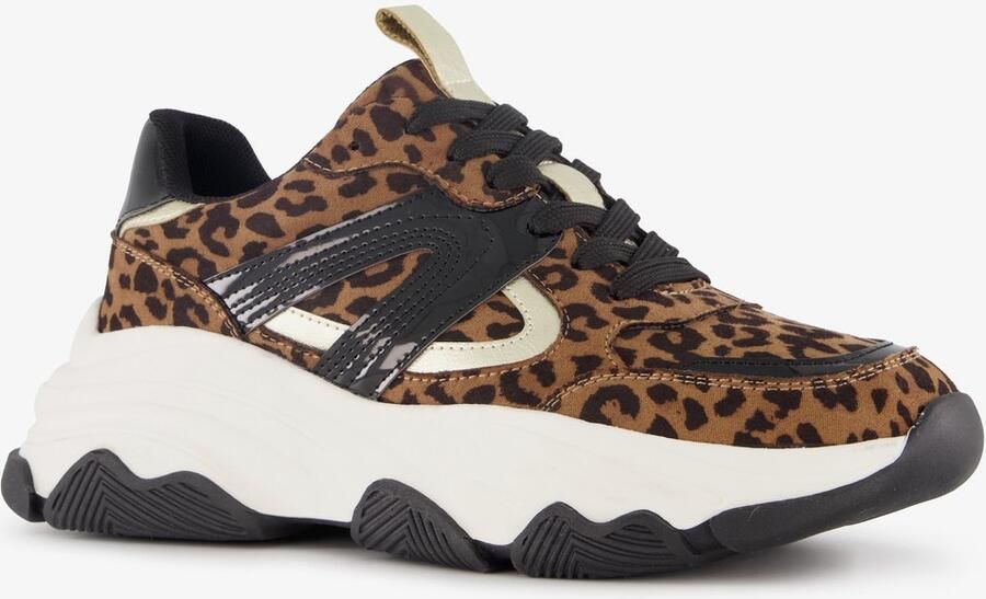 BLUE BOX dames dad sneakers met panterprint zwart Uitneembare zool