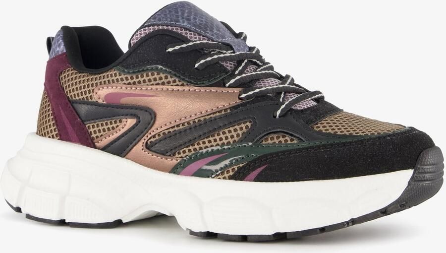 BLUE BOX dames dad sneakers met slangenprint zwart Uitneembare zool