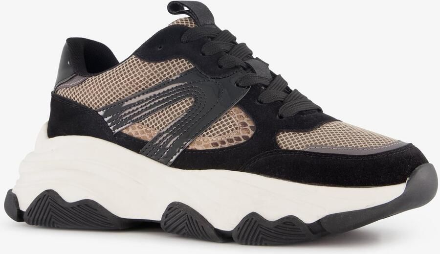 BLUE BOX dames dad sneakers zwart beige Uitneembare zool