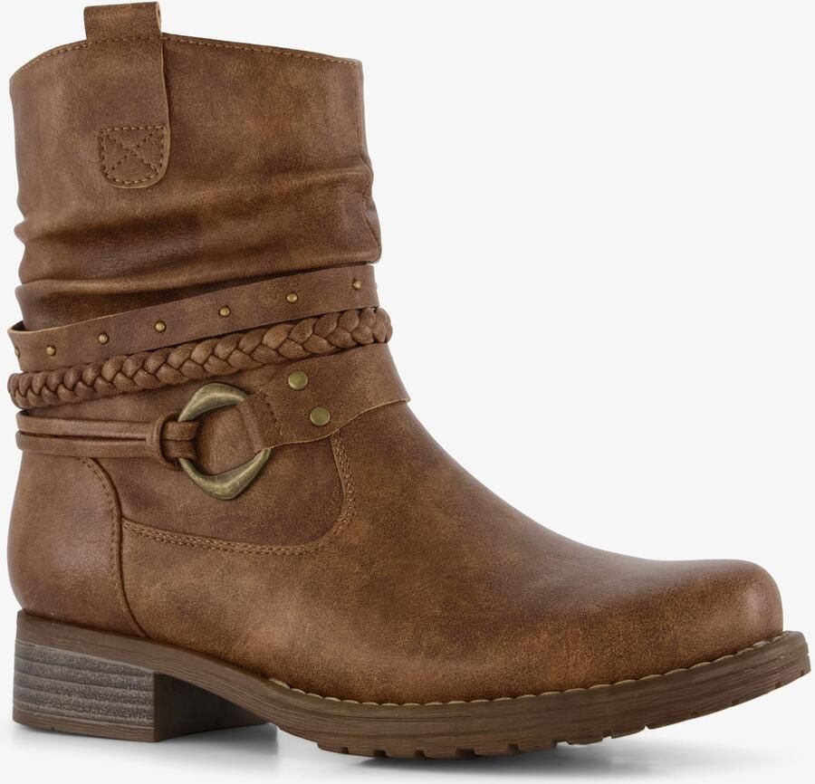 BLUE BOX dames enkellaarsjes met gesp en studs bruin