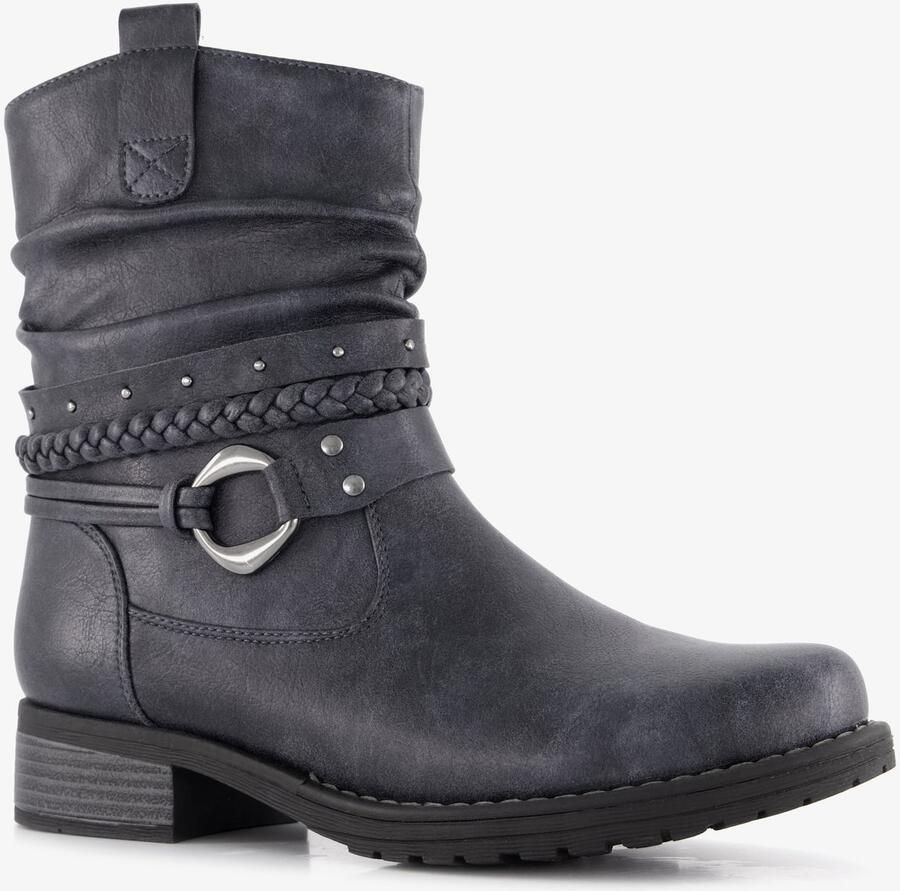 BLUE BOX dames enkellaarsjes met gesp en studs donkerblauw