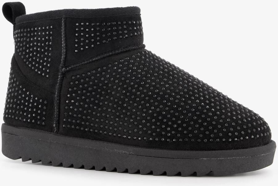 BLUE BOX dames enkellaarsjes met strass steentjes zwart