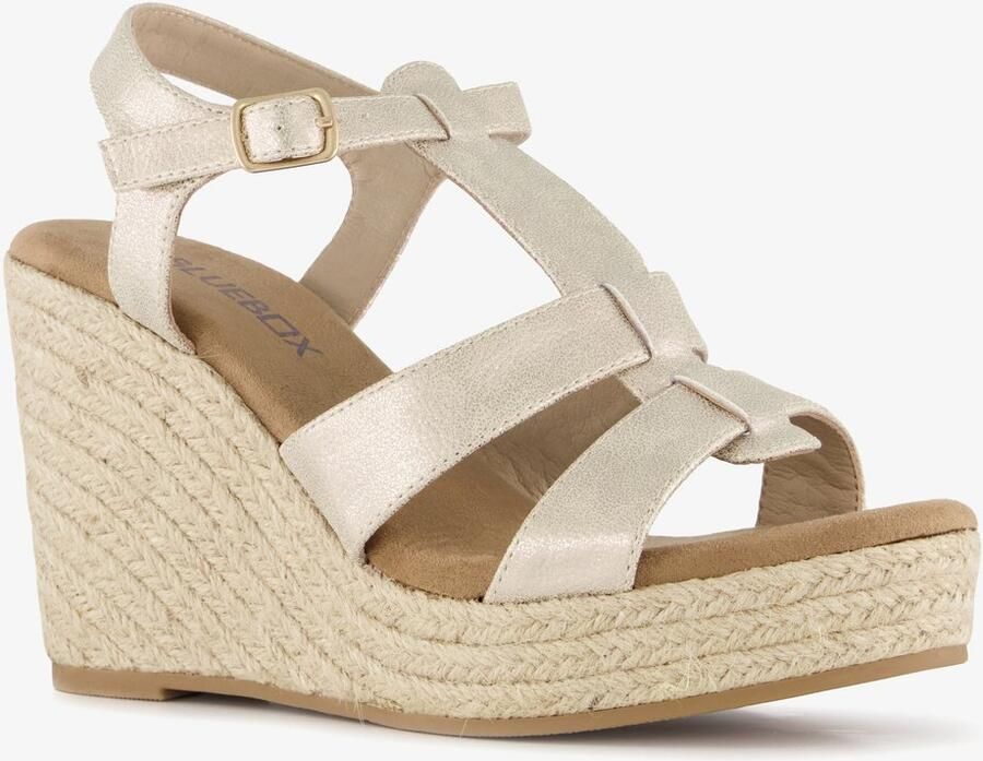 BLUE BOX dames espadrilles met jute en sleehak goud
