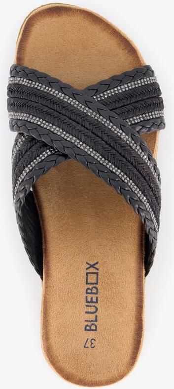 BLUE BOX dames slippers met strass steentjes zwart