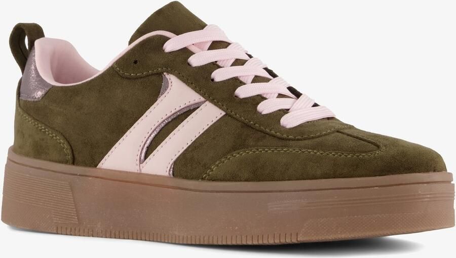 BLUE BOX dames sneakers donkergroen roze Uitneembare zool