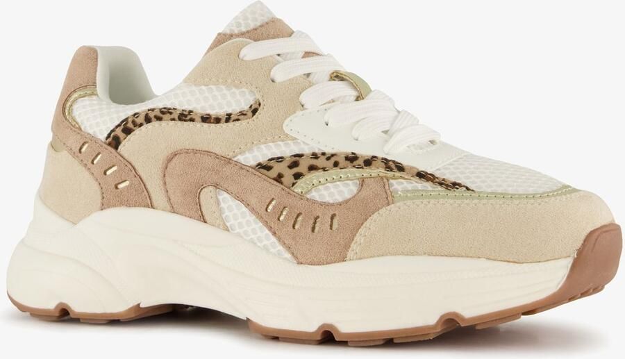 BLUE BOX dames sneakers met panterprint details beige Uitneembare zool