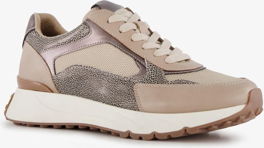 BLUE BOX dames sneakers met panterprint details taupe Bruin Uitneembare zool
