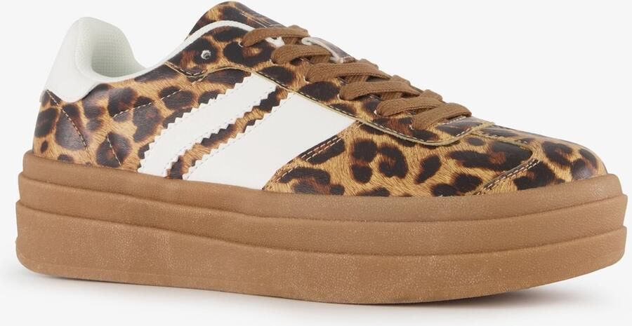 BLUE BOX dames sneakers met plateauzool en panterprint bruin Uitneembare zool