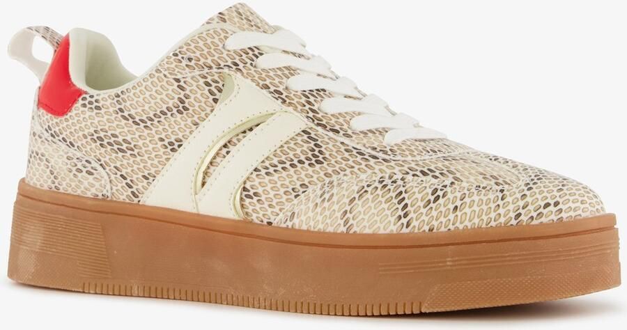 BLUE BOX dames sneakers met slangenprint Bruin Uitneembare zool