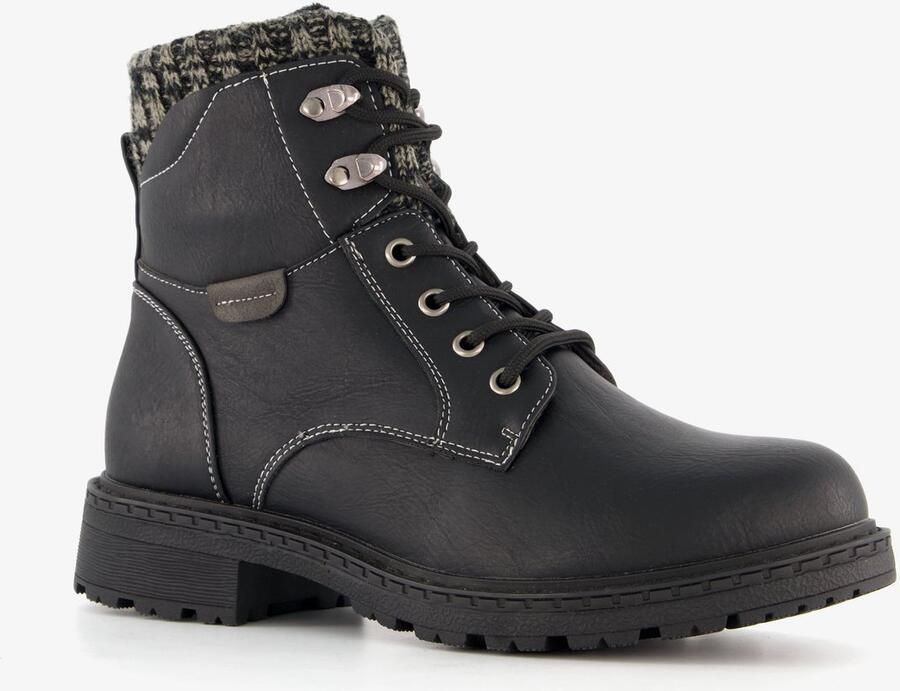 BLUE BOX dames veterboots met gebreid detail zwart