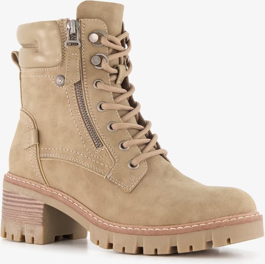 BLUE BOX dames veterboots met hak beige