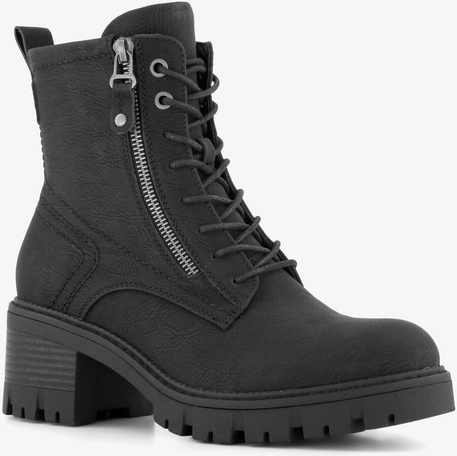BLUE BOX dames veterboots met hak zwart