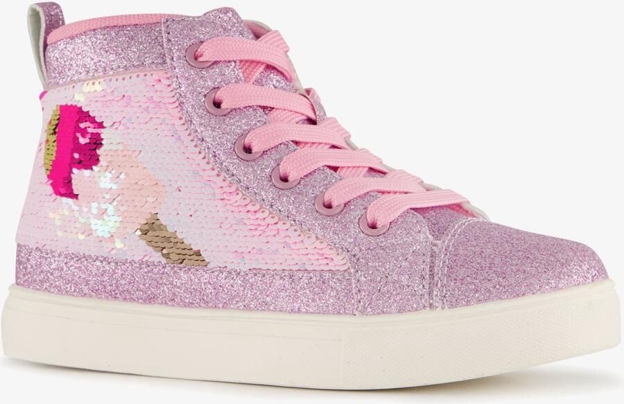 BLUE BOX hoge meisjes sneakers met glitters en pailletten roze