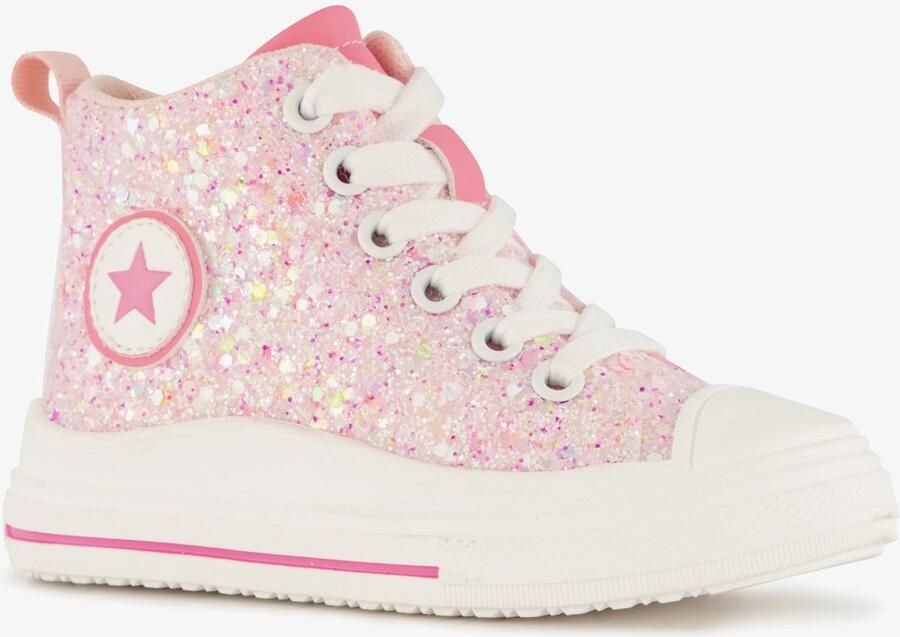 BLUE BOX hoge meisjes sneakers met glitters roze Uitneembare zool