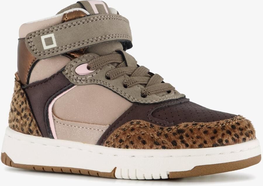 BLUE BOX hoge meisjes sneakers met panterprint details bruin