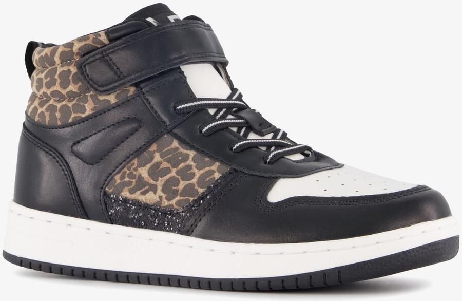 BLUE BOX hoge meisjes sneakers met panterprint details zwart
