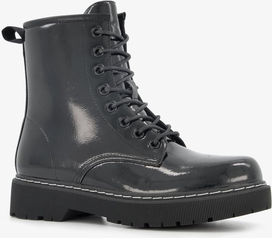BLUE BOX lak dames veterboots zwart