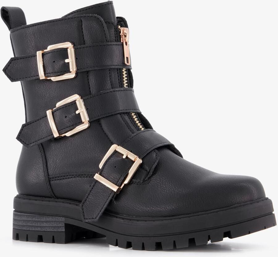 BLUE BOX meisjes biker boots met gespen zwart