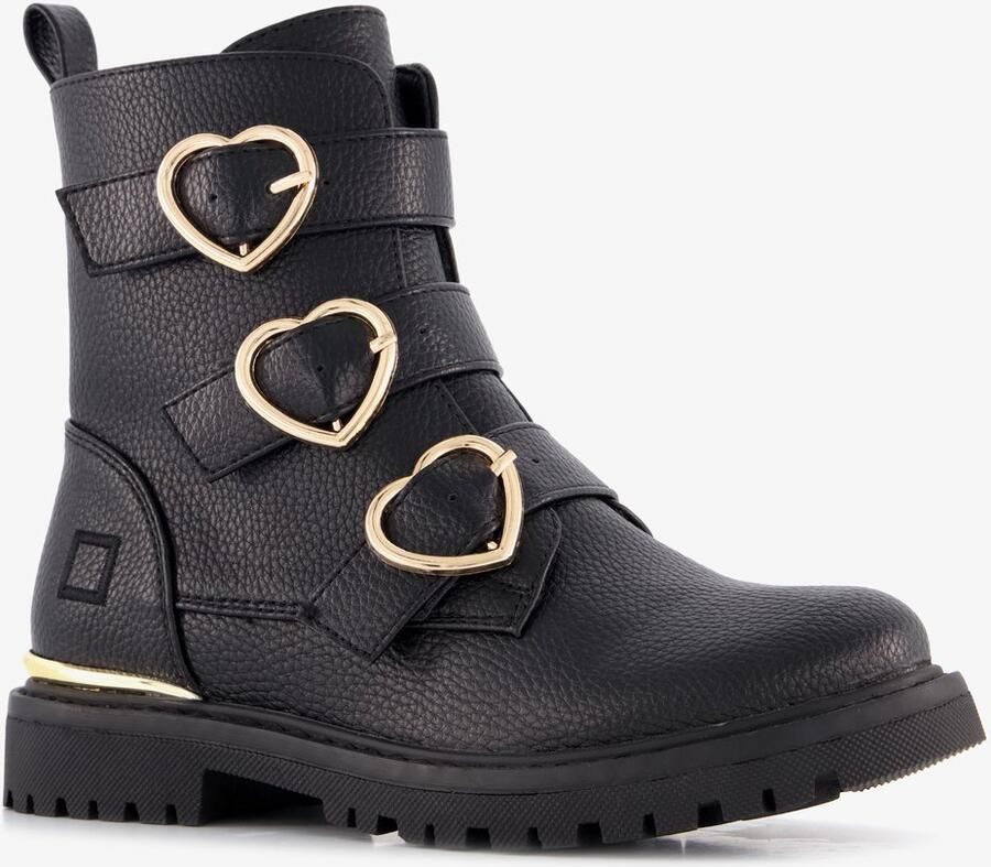 BLUE BOX meisjes biker boots zwart met hartjes gespen