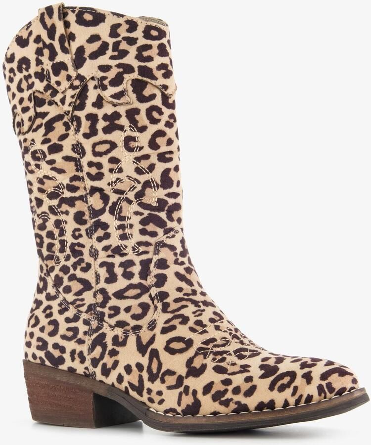 BLUE BOX meisjes cowboy western laarzen met panterprint beige