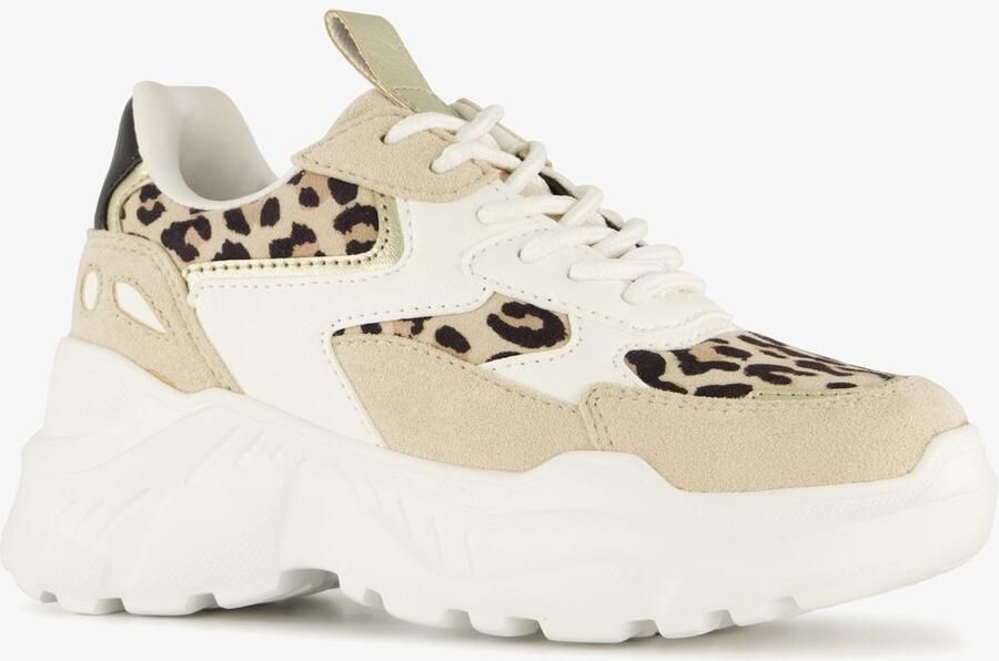 BLUE BOX meisjes dad sneakers met panterprint details beige Uitneembare zool