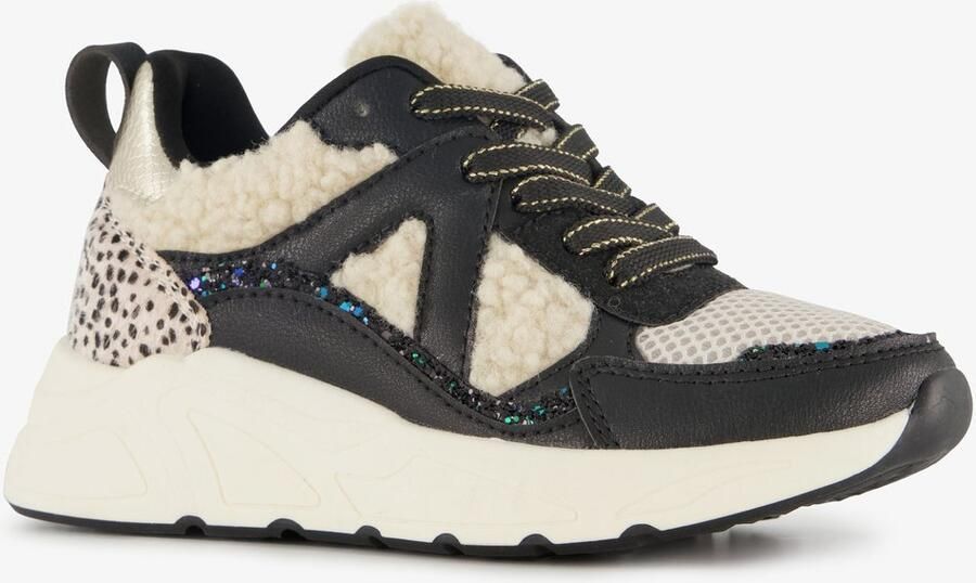 BLUE BOX meisjes dad sneakers met teddy inzet beige zwart Uitneembare zool