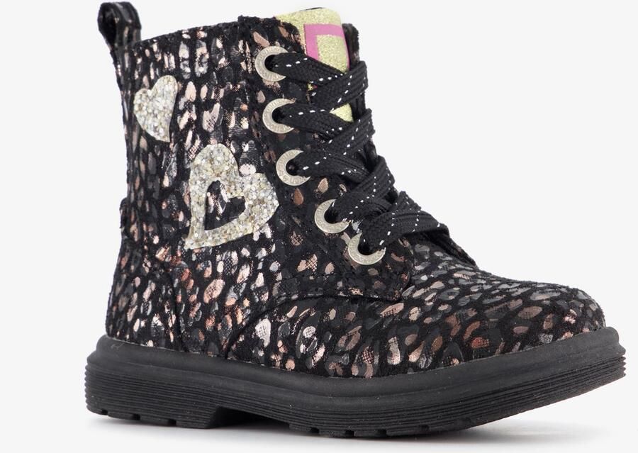 BLUE BOX meisjes veterboots met glitters en hartjes zwart Uitneembare zool