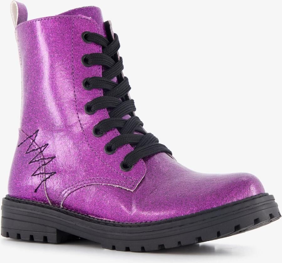 BLUE BOX meisjes veterboots met glitters paars Uitneembare zool