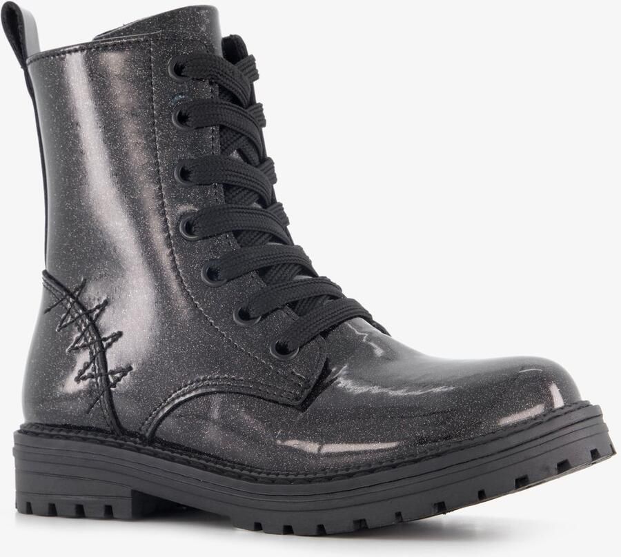 BLUE BOX meisjes veterboots met glitters zwart Uitneembare zool