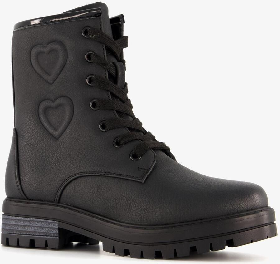 BLUE BOX meisjes veterboots met hartjes zwart