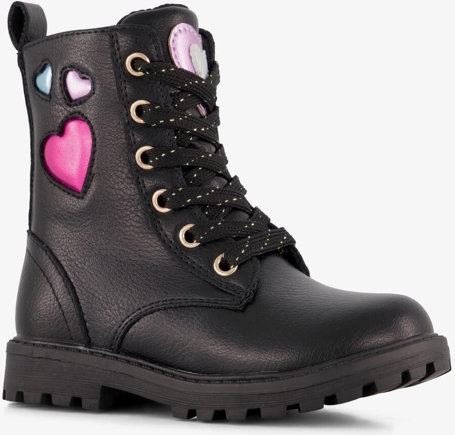 BLUE BOX meisjes veterboots met hartjes zwart