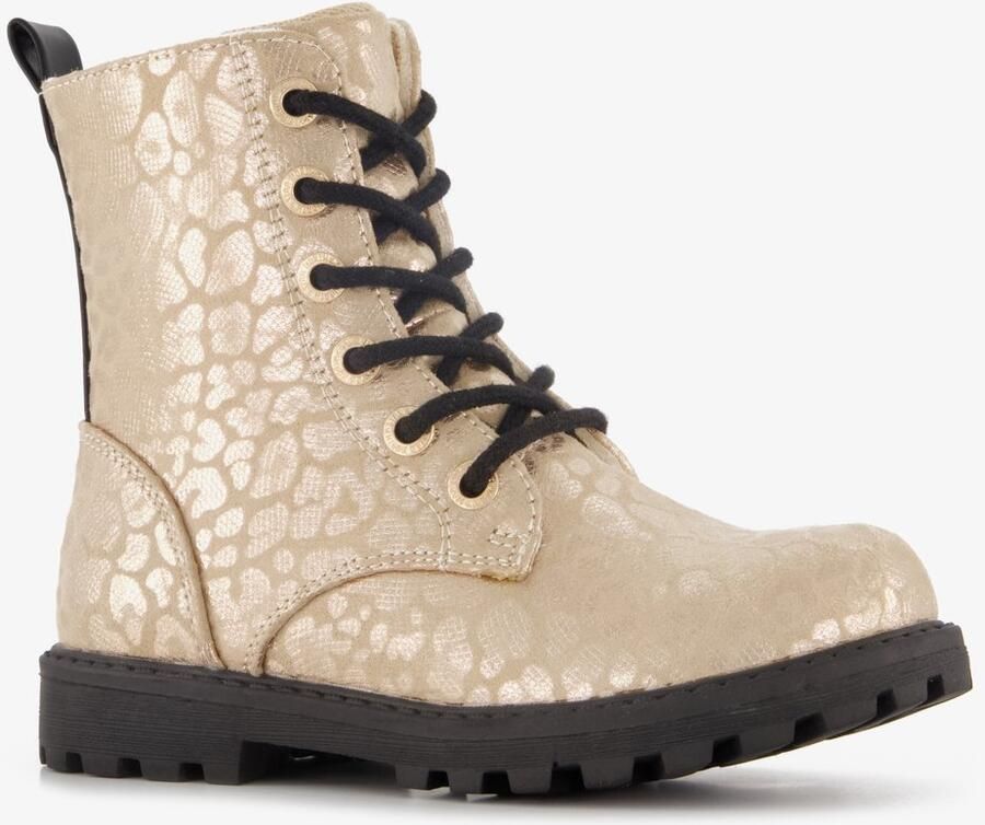 BLUE BOX meisjes veterboots met luipaardprint goud