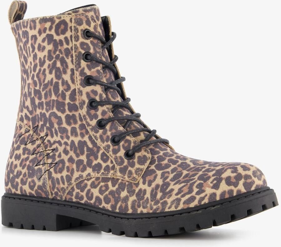 BLUE BOX meisjes veterboots met panterprint bruin