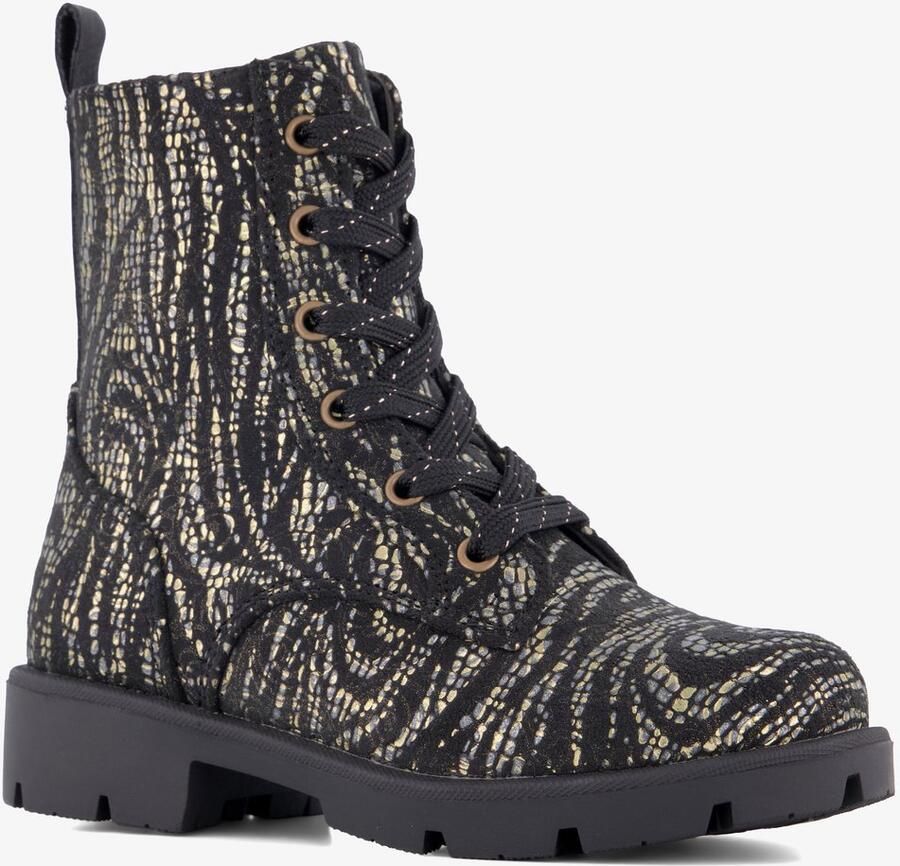 BLUE BOX meisjes veterboots met print zwart zilver