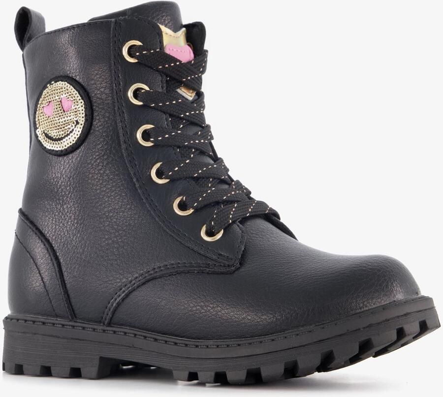 BLUE BOX meisjes veterboots met smiley zwart