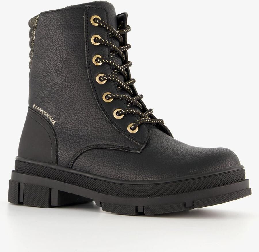 BLUE BOX meisjes veterboots zwart goud
