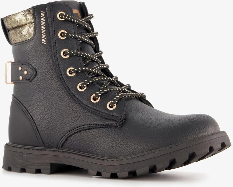 BLUE BOX meisjes veterboots zwart met goud
