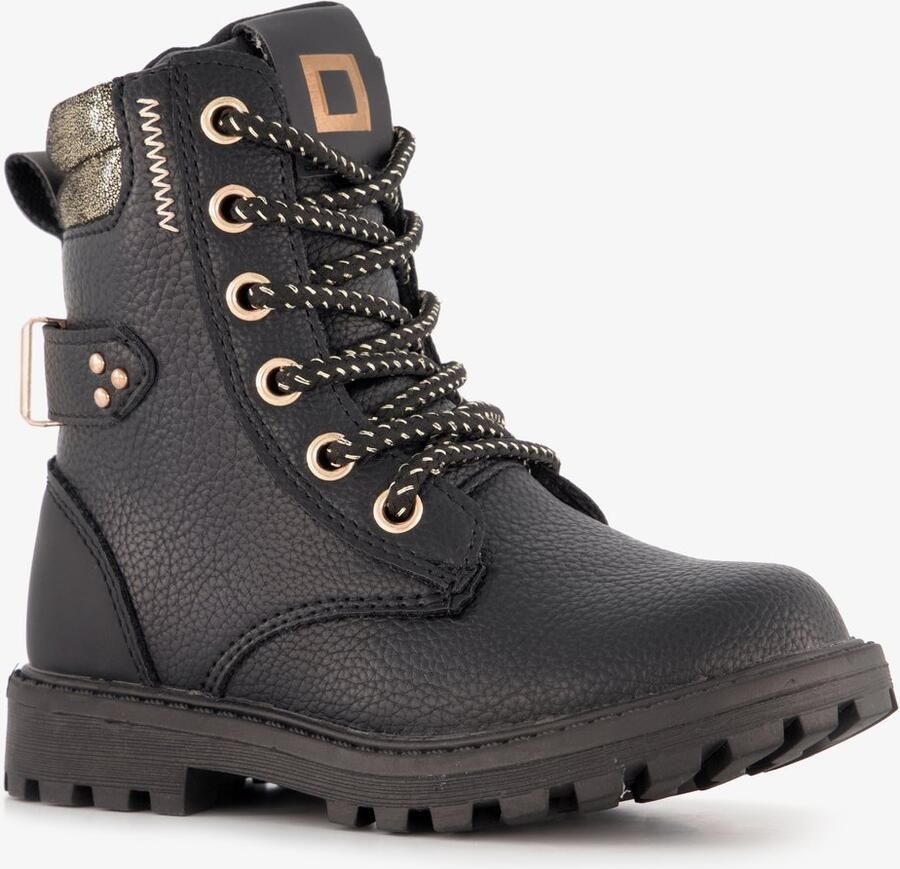 BLUE BOX meisjes veterboots zwart met gouden details